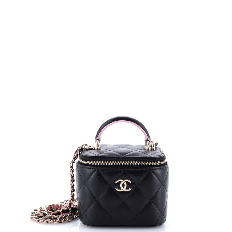 Classic Top Handle Vanity Case with Chain Quilted Lambskin Mini