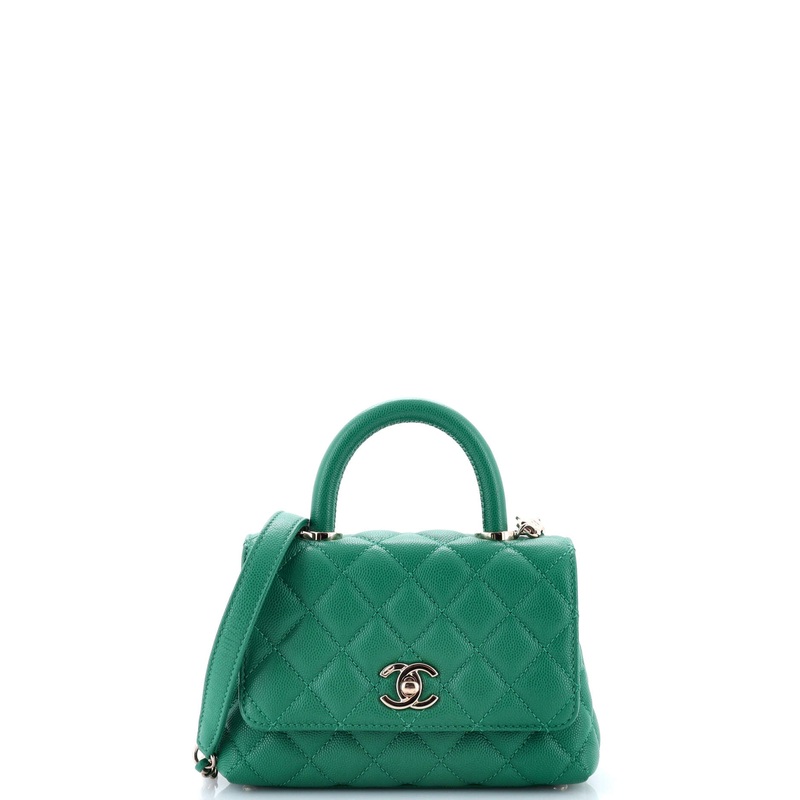 Coco Top Handle Bag Quilted Caviar with Lizard Embossed Handle Extra Mini