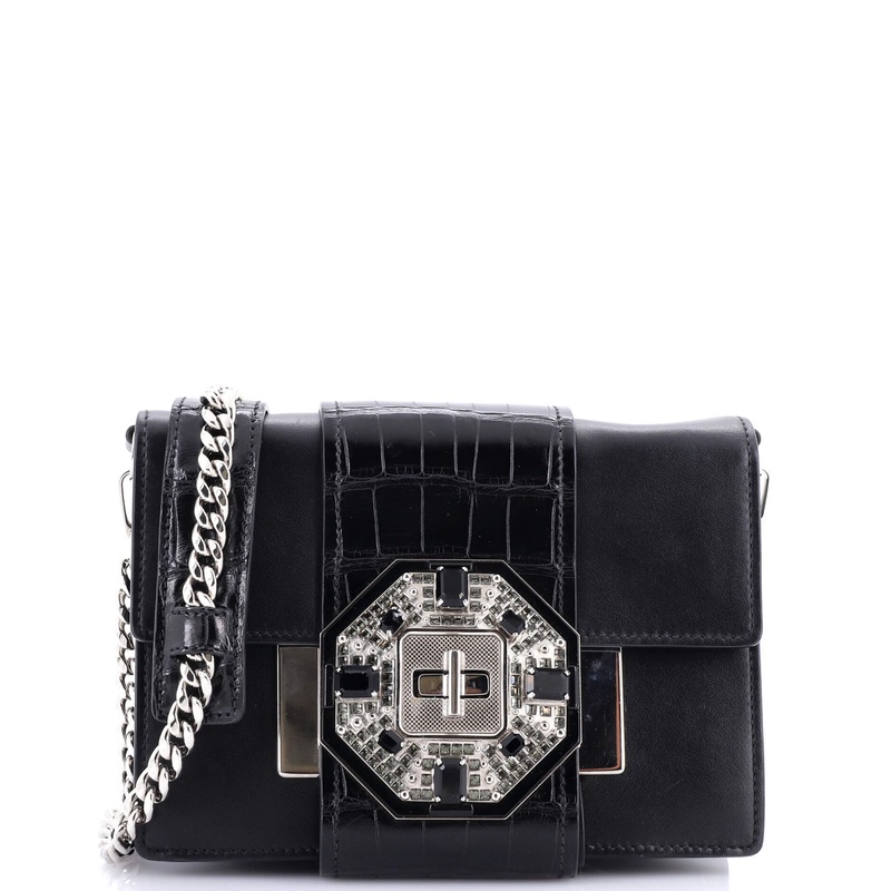 Crystal Ribbon Shoulder Bag City Calf and Crocodile Embossed Leather Small