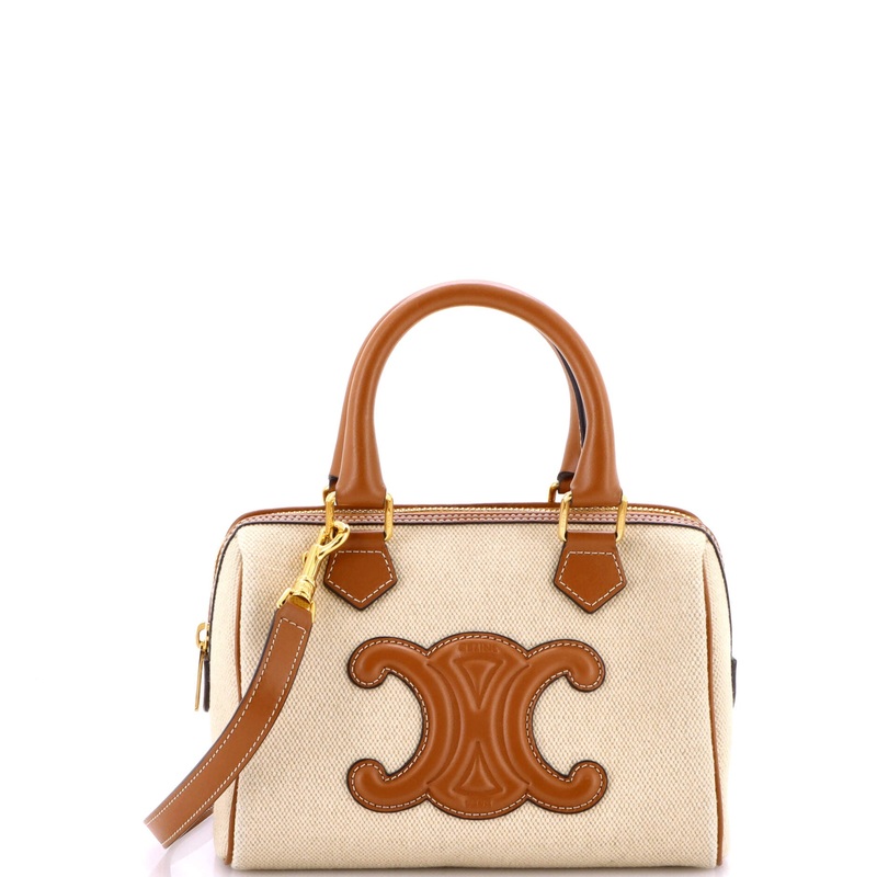 Cuir Triomphe Boston Bag Canvas with Leather Small