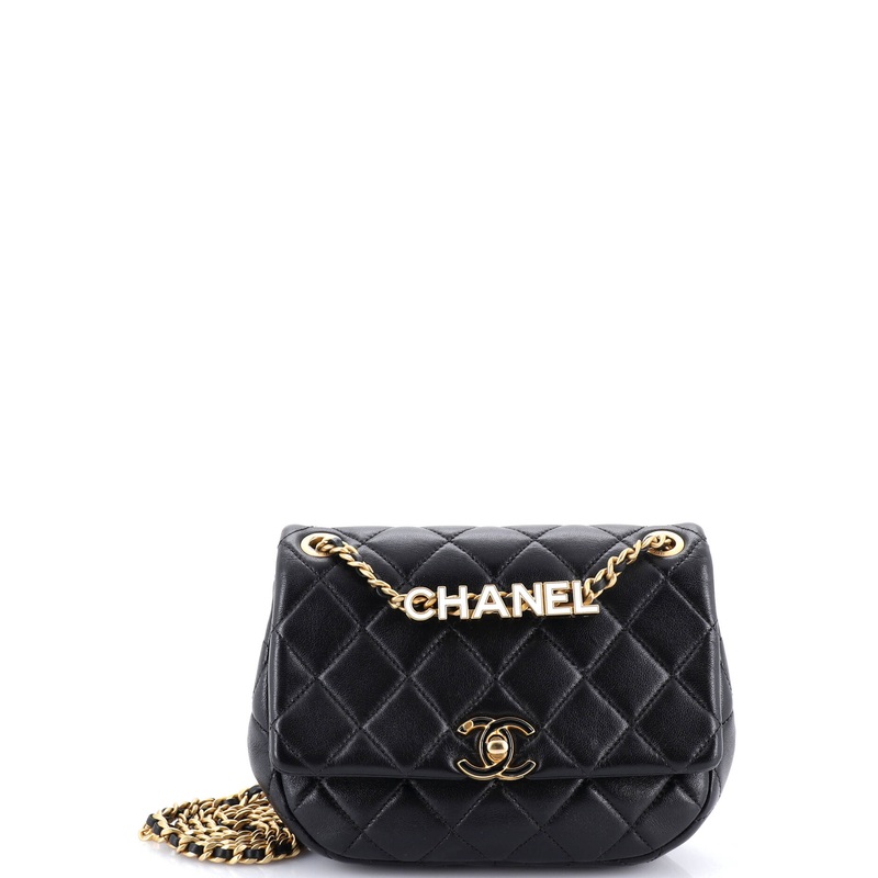 Enamel Logo CC Chain Flap Bag Quilted Lambskin Small