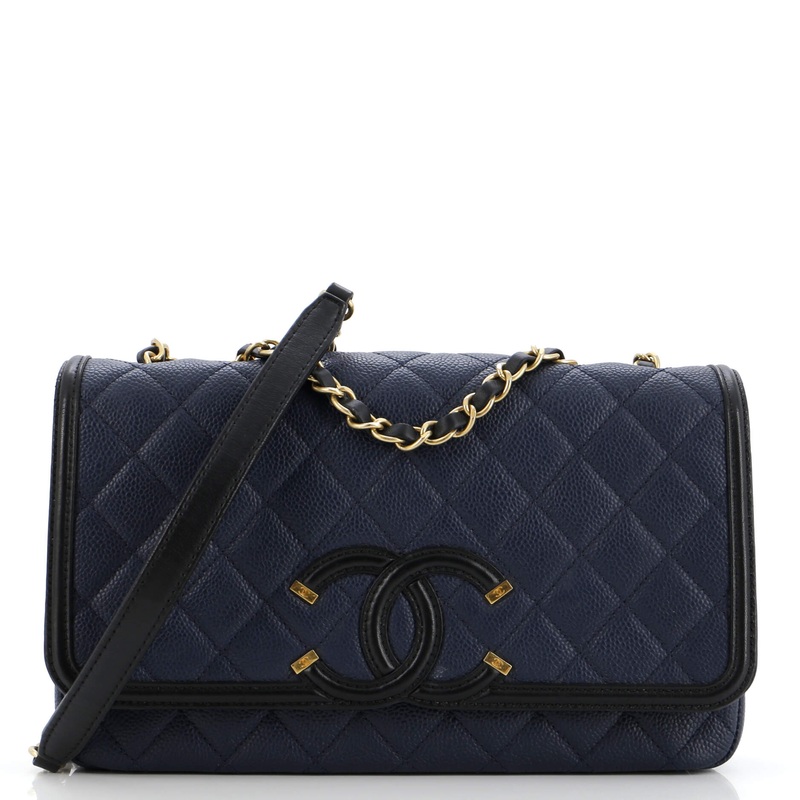 Filigree Flap Bag Quilted Caviar Medium