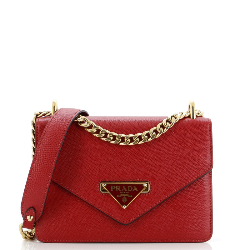 Flip Lock Chain Shoulder Bag Saffiano Leather Small