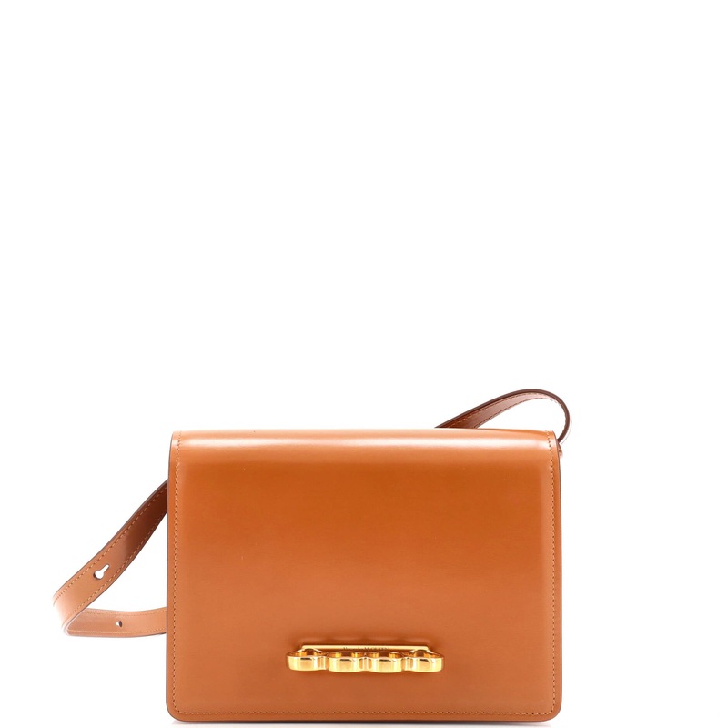 Four Ring Flap Shoulder Bag Leather Small