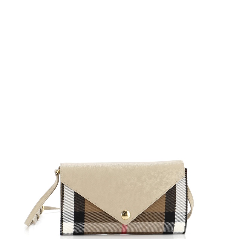 Hannah Envelope Wallet on Strap Leather and House Check Canvas