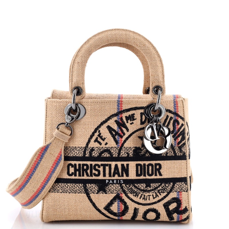 Lady D-Lite Bag Embroidered Jute Canvas Medium