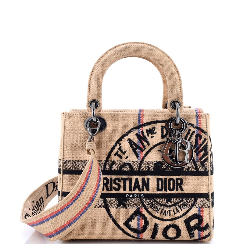Lady D-Lite Bag Embroidered Raffia Medium