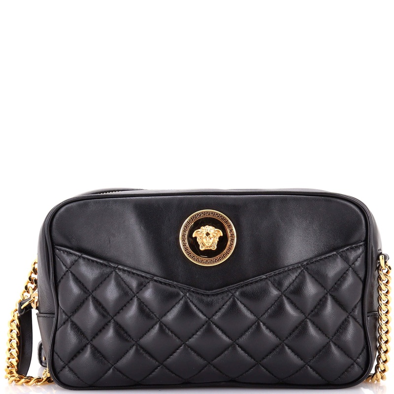 Medusa Icon Front Slip Pocket Camera Bag Quilted Leather Medium