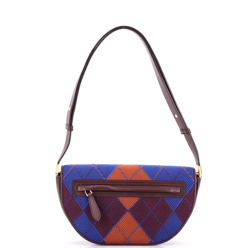 Olympia Flap Bag Knitted Check Canvas and Leather Small