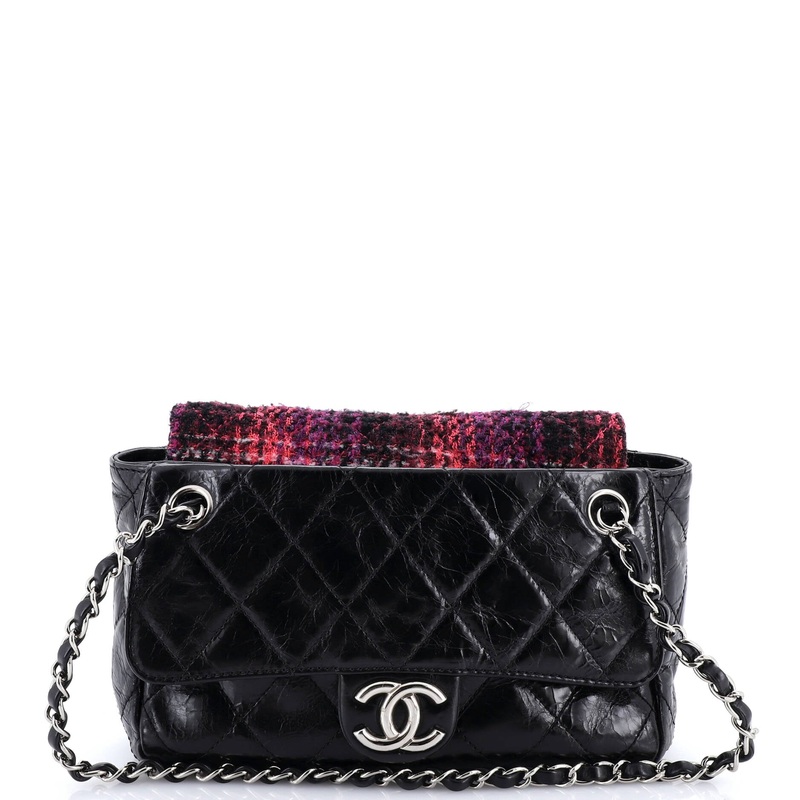 Portobello Chain Shoulder Bag Quilted Glazed Calfskin and Tweed Small