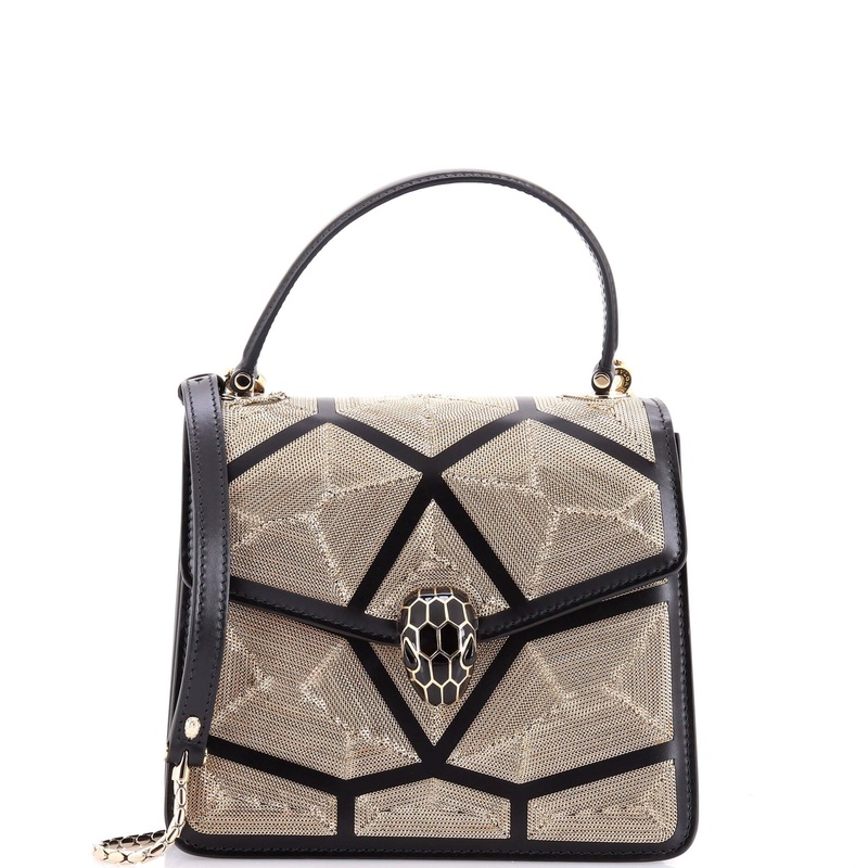 Serpenti Top Handle Bag Chain Embellished Leather Small