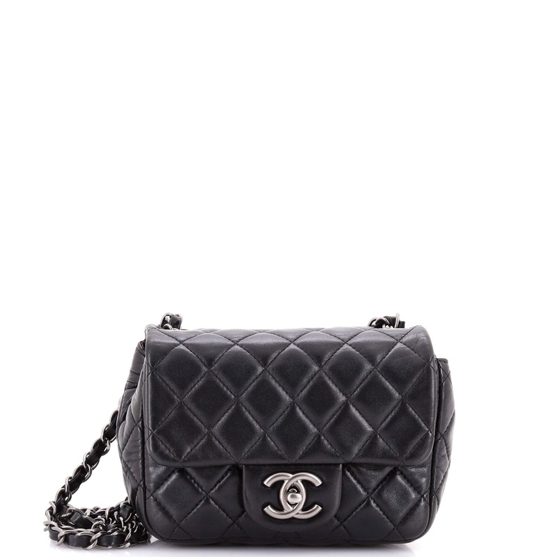 Square Classic Single Flap Bag Quilted Lambskin Mini