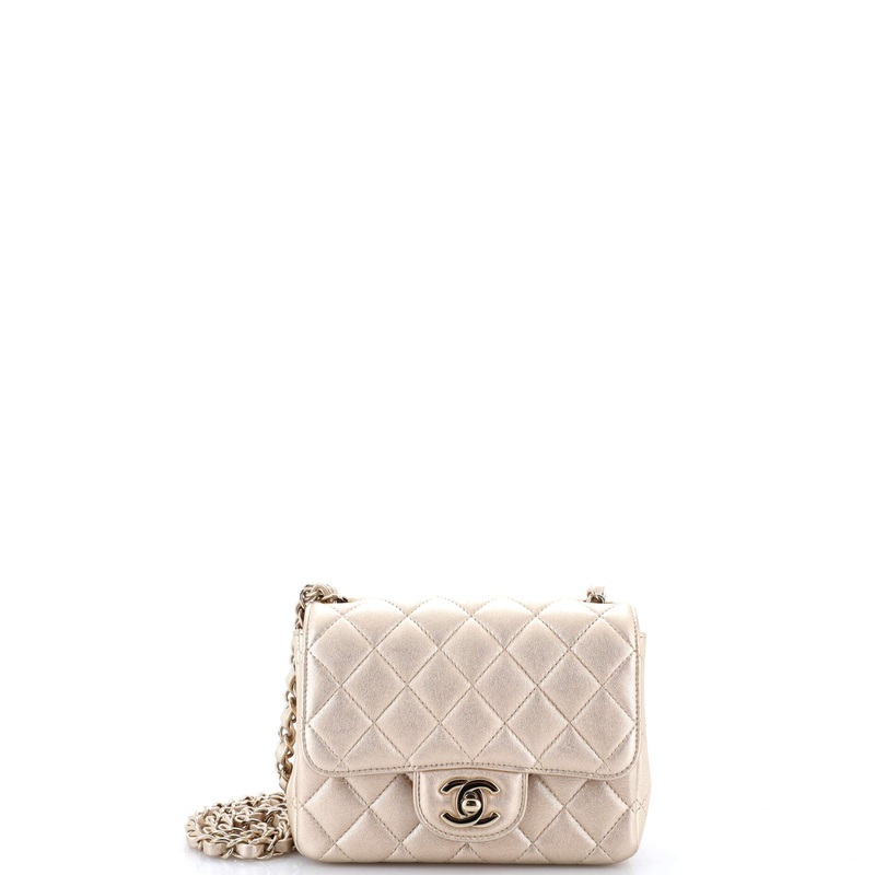 Square Classic Single Flap Bag Quilted Metallic Lambskin Mini