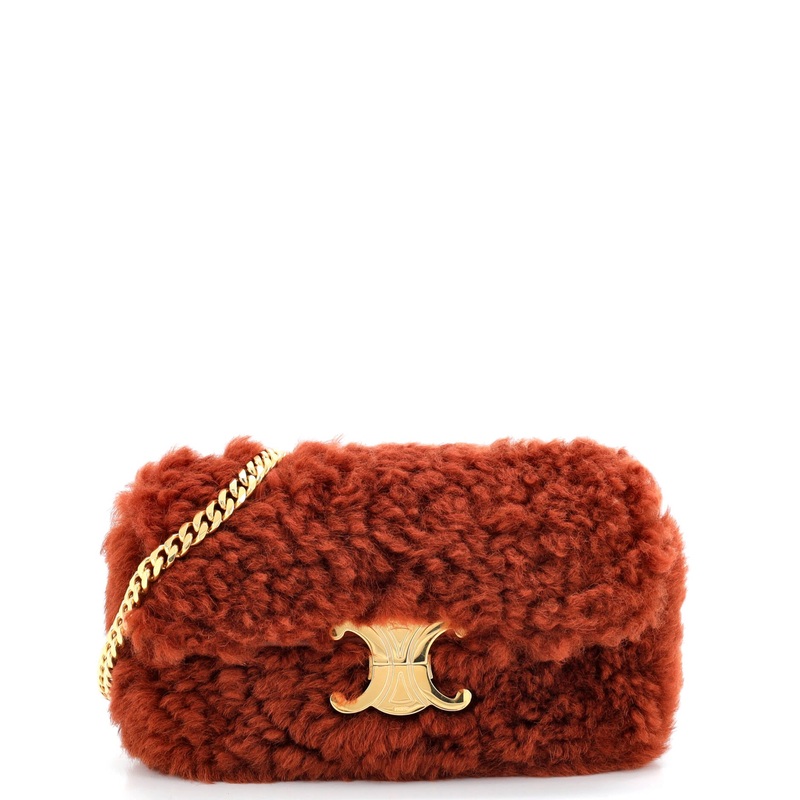 Triomphe Chain Shoulder Bag Shearling Small