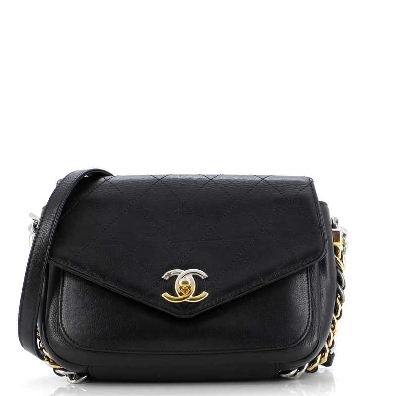 Two Tone Envelope Flap Bag Quilted Calfskin Medium