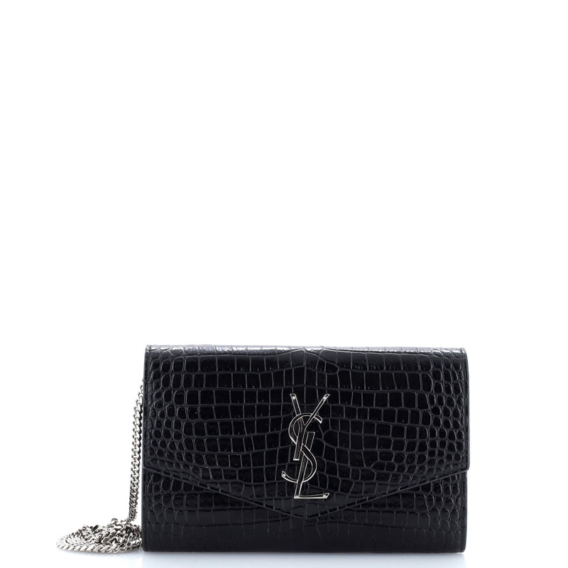Uptown Chain Wallet Crocodile Embossed Leather