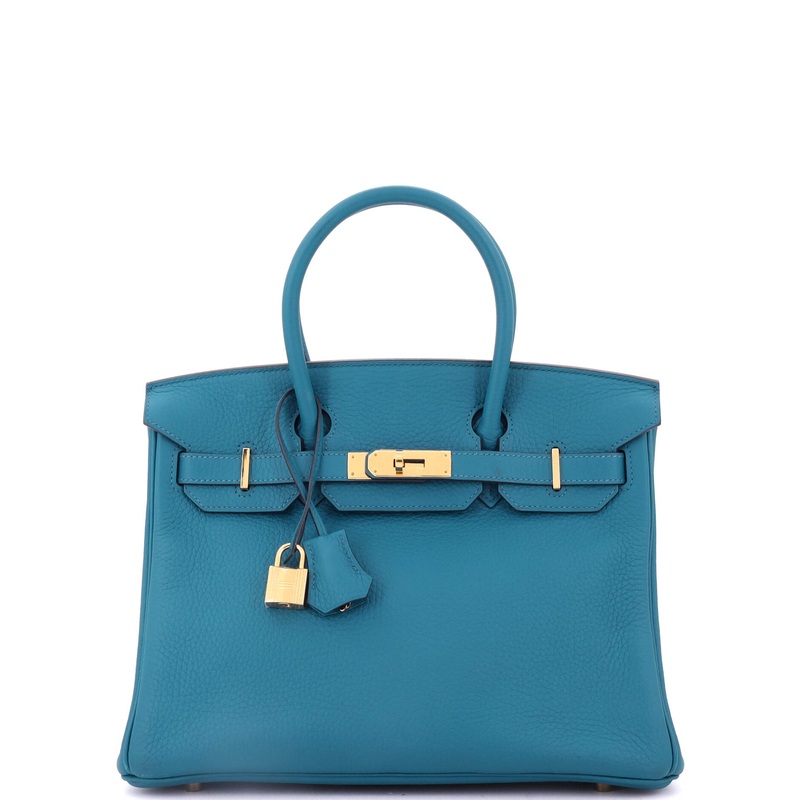 Birkin Handbag Bleu Izmir Clemence with Gold Hardware 30