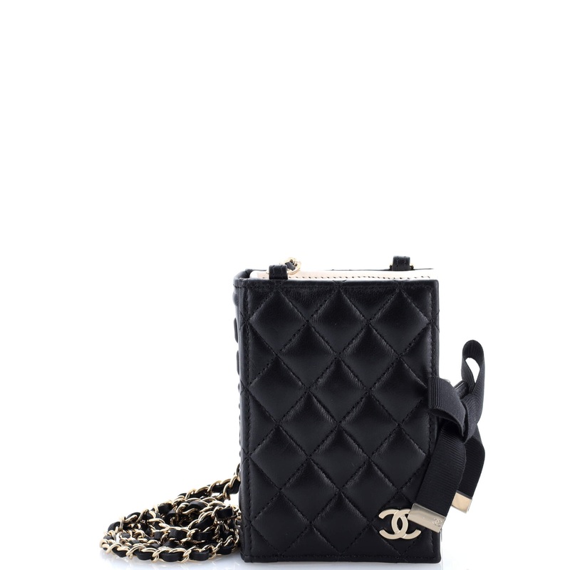 CC Book Card Holder with Chain Quilted Lambskin