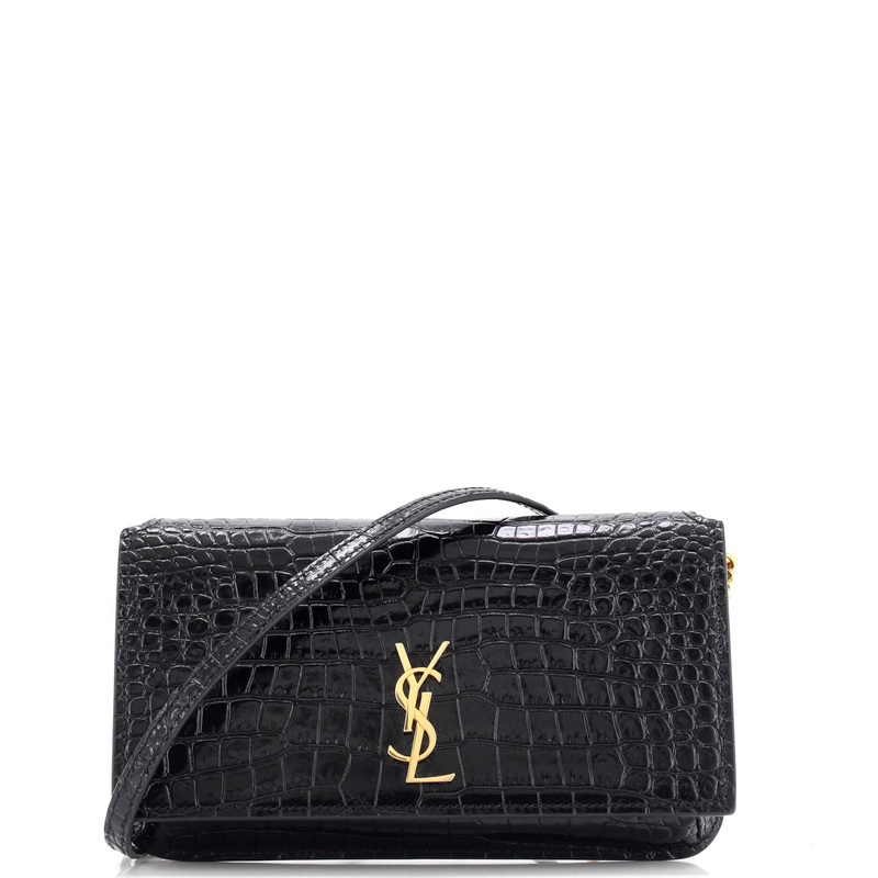 Classic Monogram Phone Holder Shoulder Bag Crocodile Embossed Leather