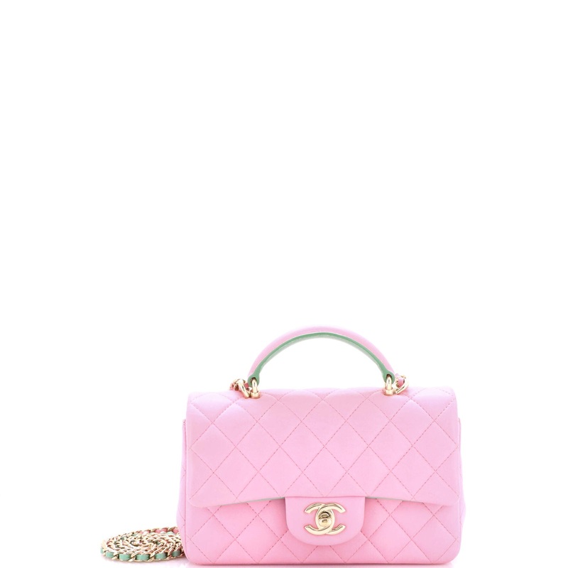 Classic Single Flap Top Handle Bag Quilted Lambskin Mini