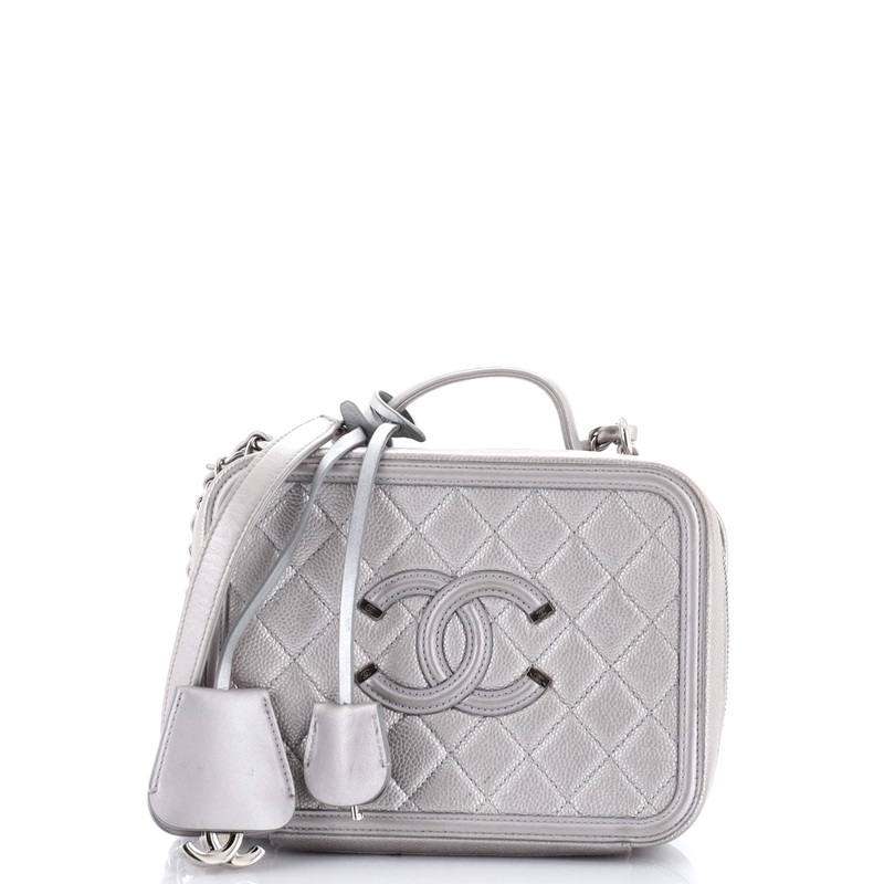 Filigree Vanity Case Quilted Metallic Caviar Medium