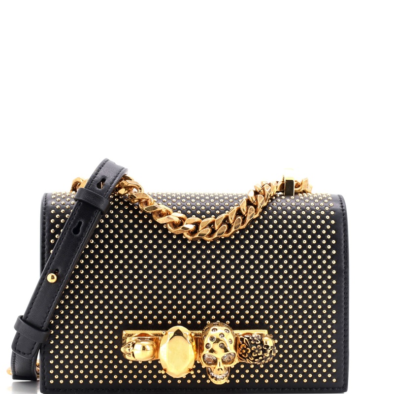 Jewelled Flap Satchel Studded Leather Small
