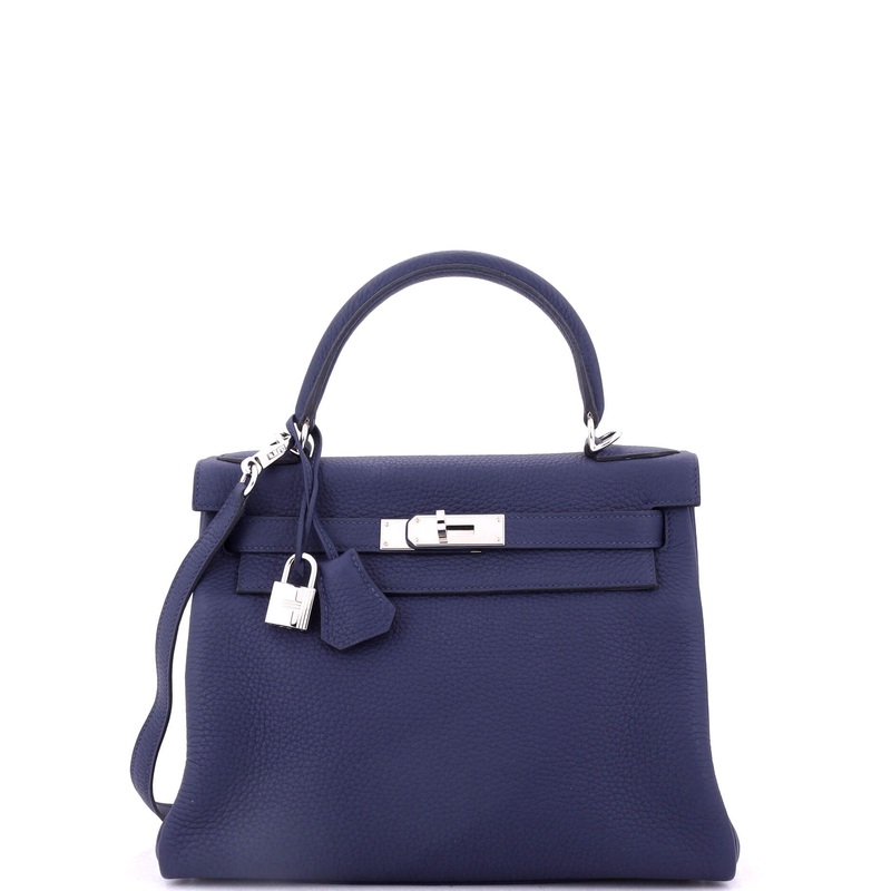Kelly Handbag Bleu Encre Clemence with Palladium Hardware 28