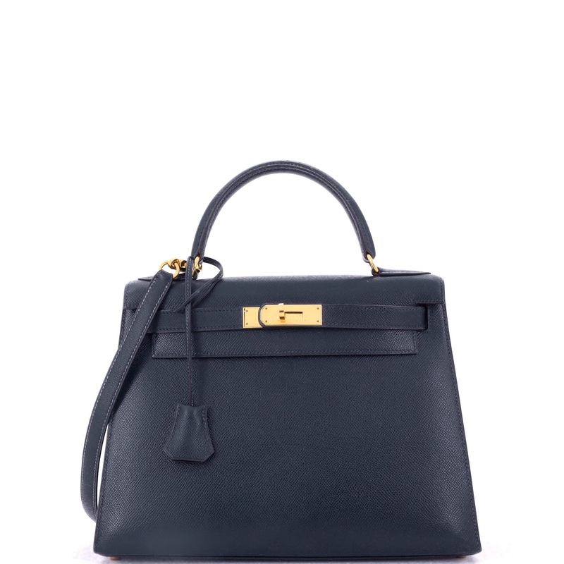 Kelly Handbag Bleu Marine Courchevel with Gold Hardware 28