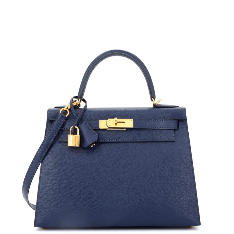 Kelly Handbag Bleu Saphir Epsom with Gold Hardware 28