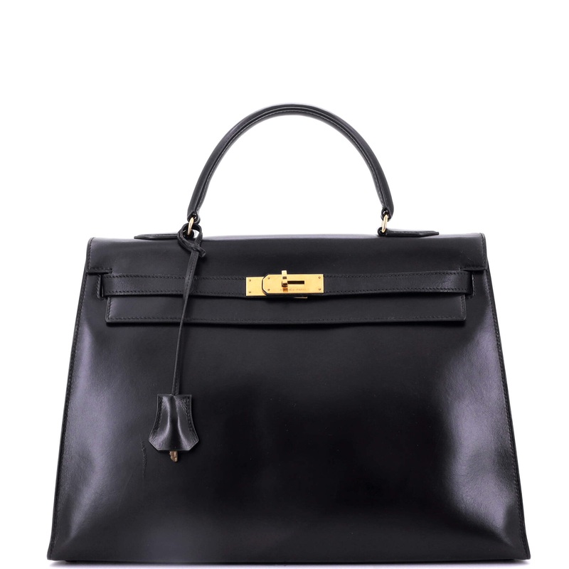 Kelly Handbag Noir Box Calf with Gold Hardware 35