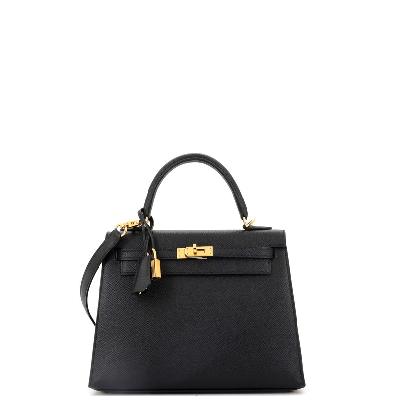 Kelly Handbag Noir Epsom with Gold Hardware 25
