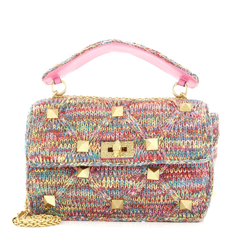 Roman Stud Flap Bag Quilted Knit Large