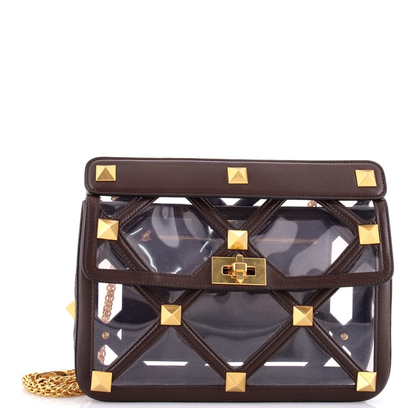 Roman Stud Flap Bag Quilted PVC with Leather Large