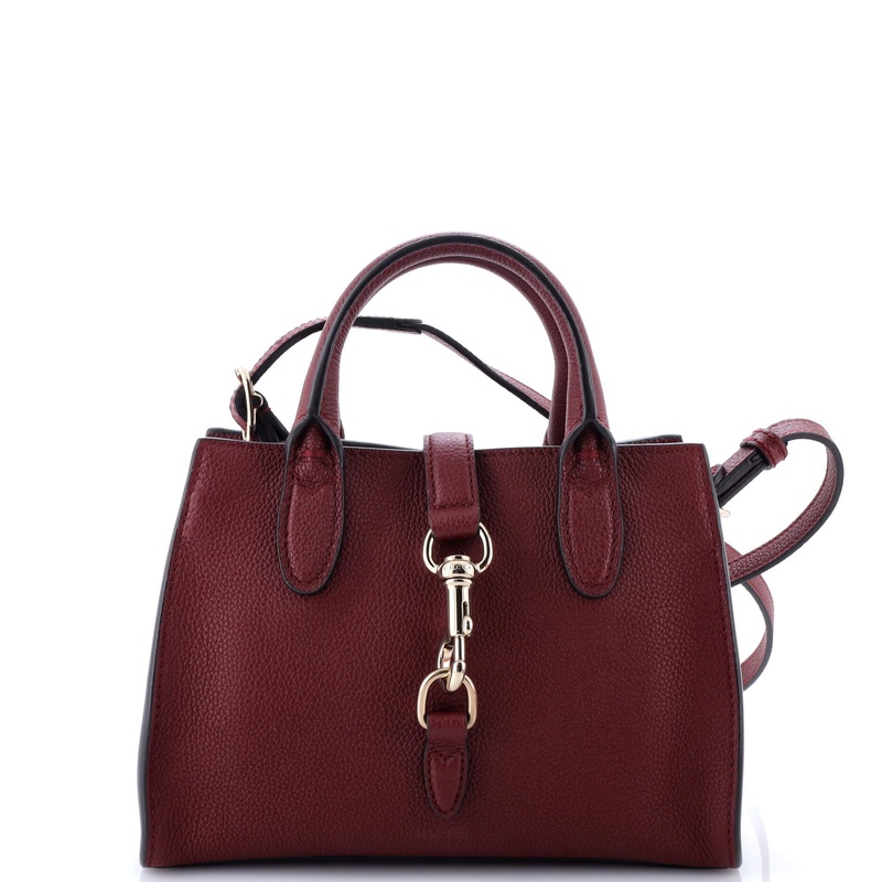 Top Handle Tote with Hook Closure Leather Small