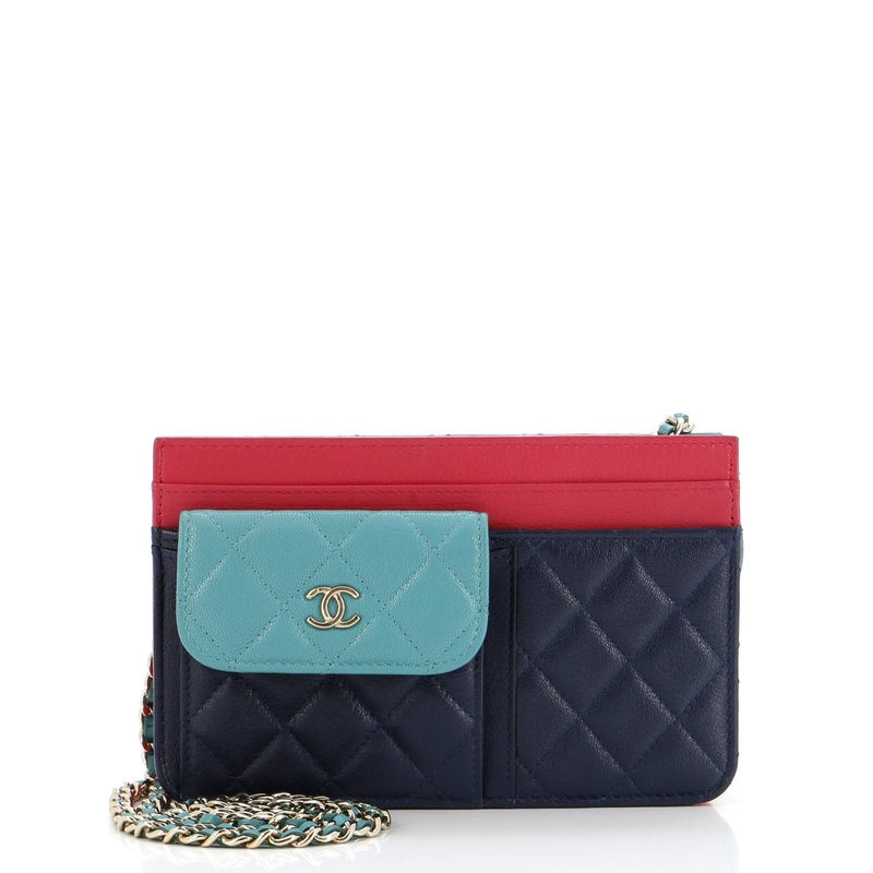 Tricolor CC Multi-Pocket Wallet on Chain Quilted Goatskin