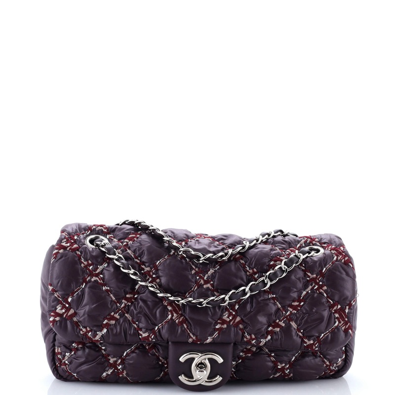 Tweed On Stitch Flap Bag Quilted Nylon Medium