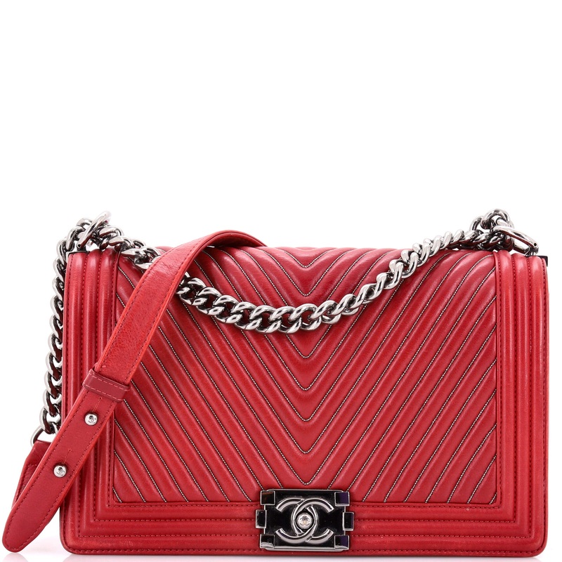 Boy Flap Bag Chevron Calfskin with Micro Chain Detail Old Medium