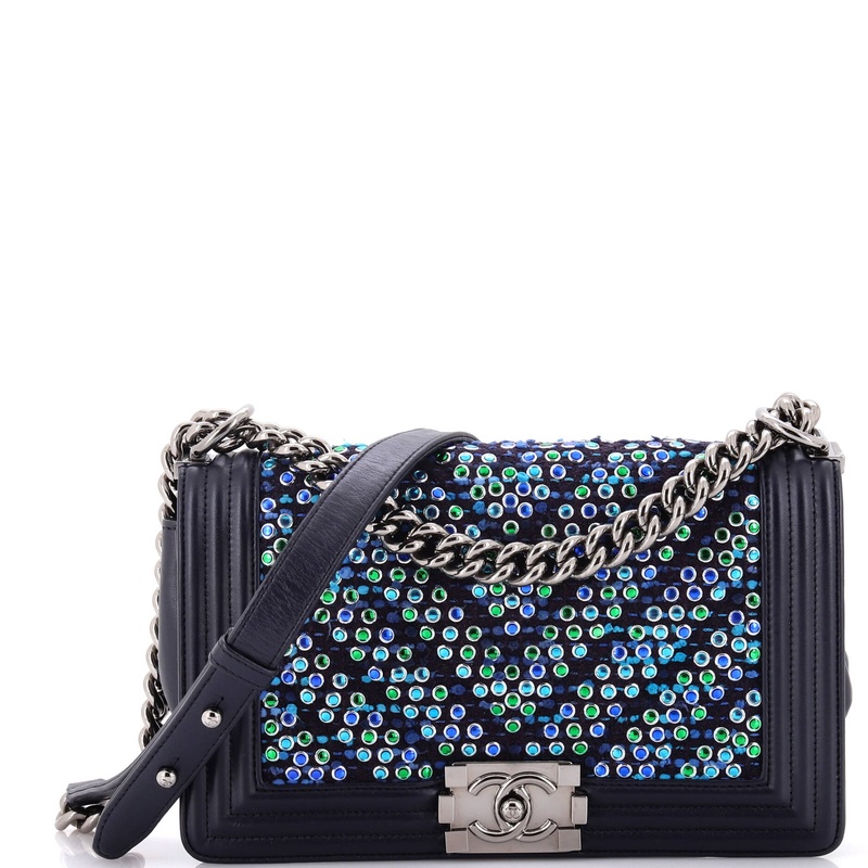 Boy Flap Bag Chevron Tweed and Rhinestones Old Medium