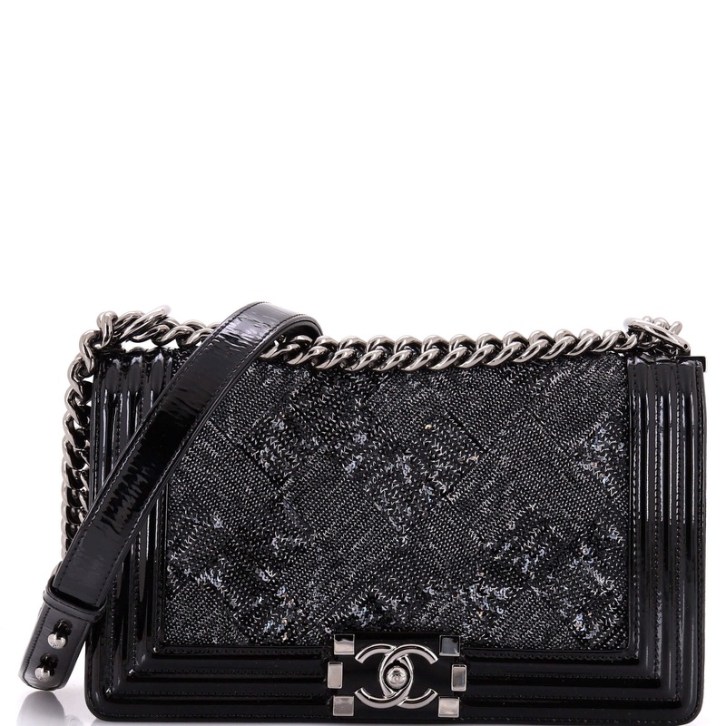 Boy Flap Bag Sequin with Patent Old Medium