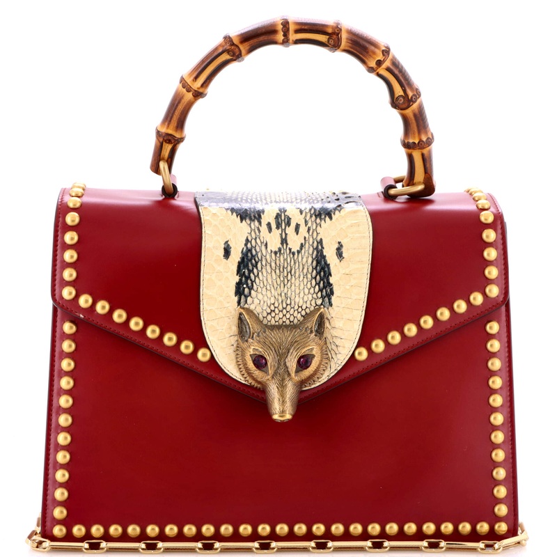 Broche Bamboo Top Handle Bag Leather with Snakeskin Medium