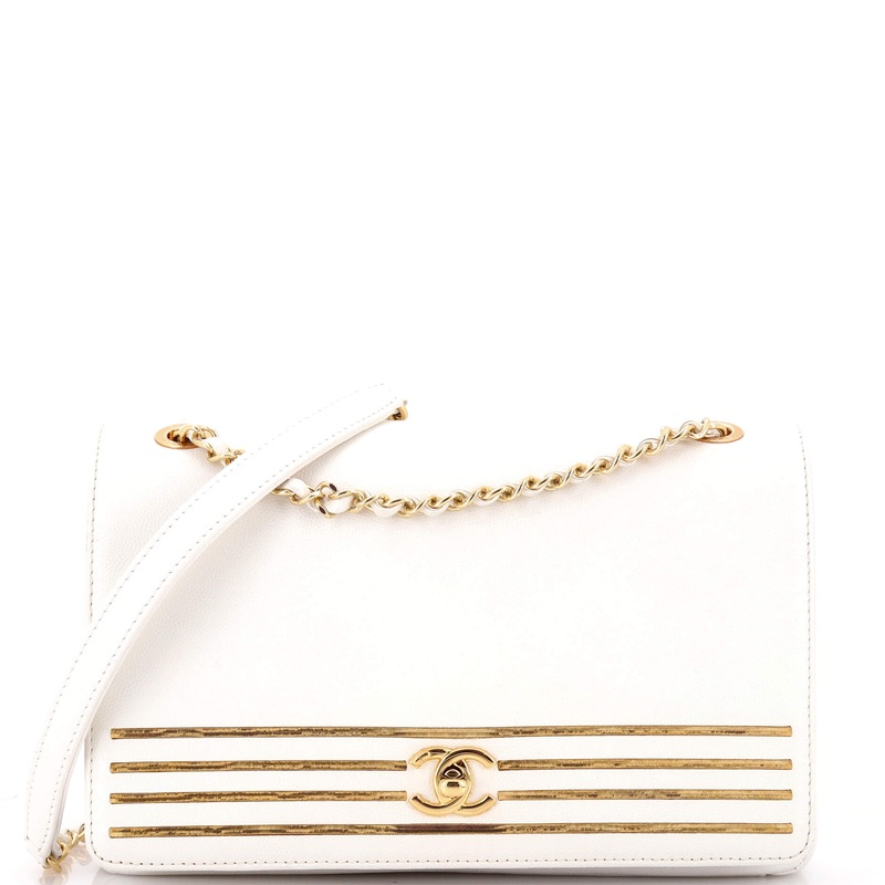 Captain Gold Flap Bag Embroidered Caviar Medium
