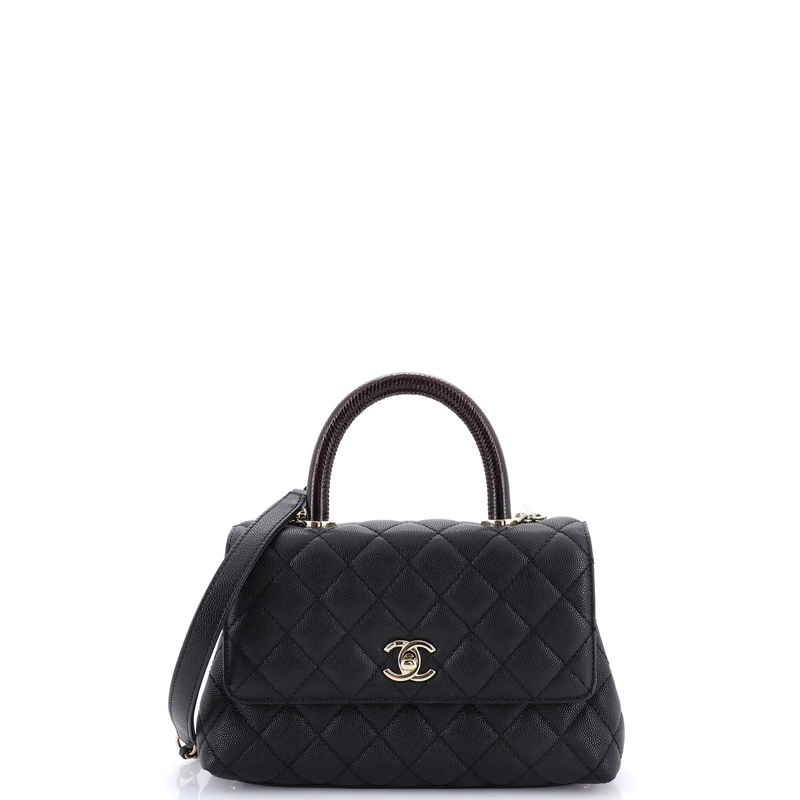 Coco Top Handle Bag Quilted Caviar with Lizard Mini