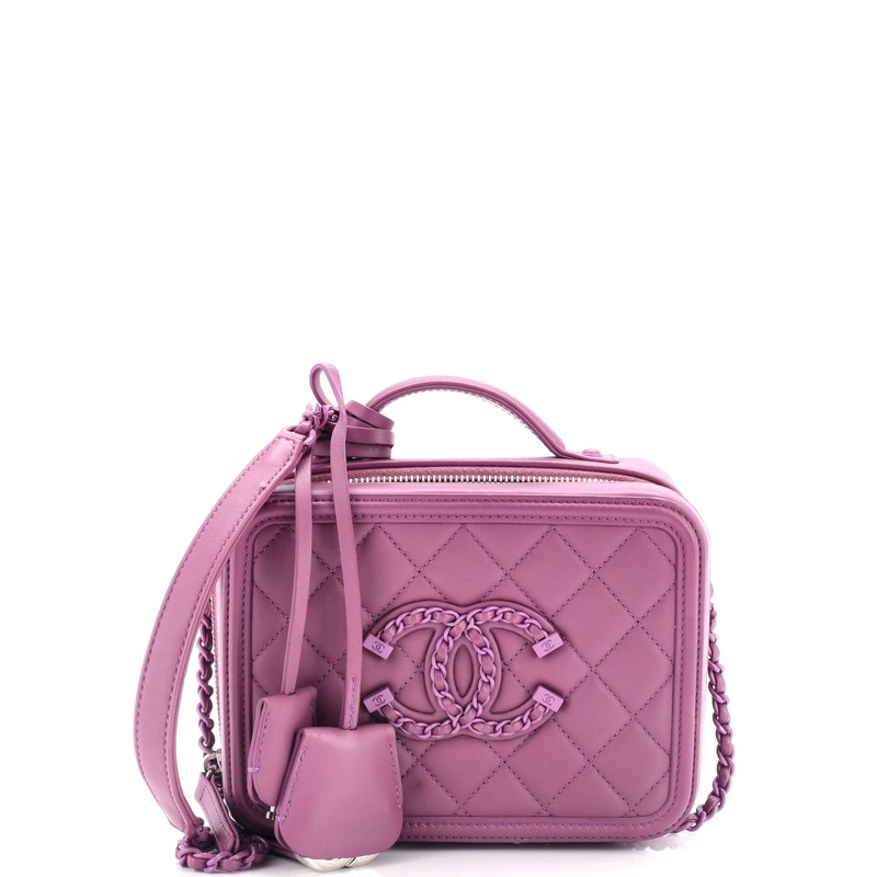Filigree Vanity Case Quilted Lambskin with Chain Detail Small