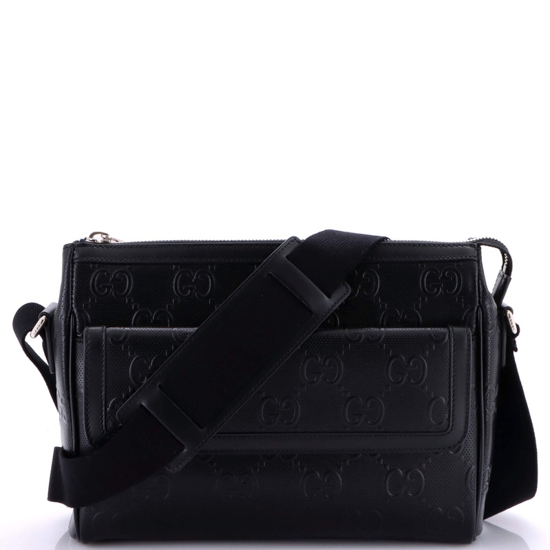 Front Pocket Messenger Bag GG Embossed Perforated Leather Medium