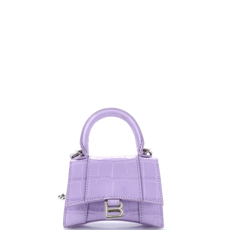 Hourglass Chain Top Handle Bag Crocodile Embossed Leather Mini