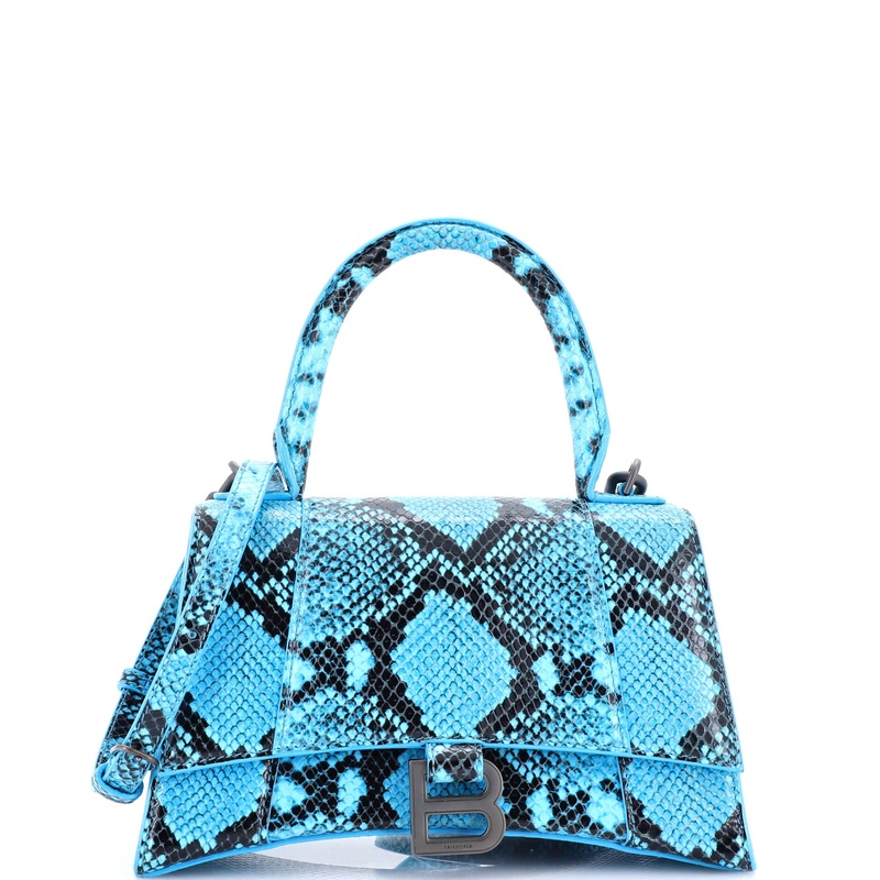 Hourglass Top Handle Bag Python Embossed Leather Small