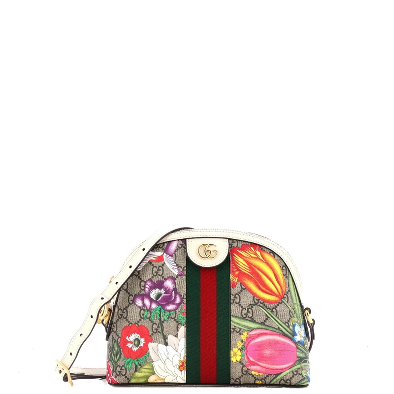Ophidia Dome Shoulder Bag Flora GG Coated Canvas Small