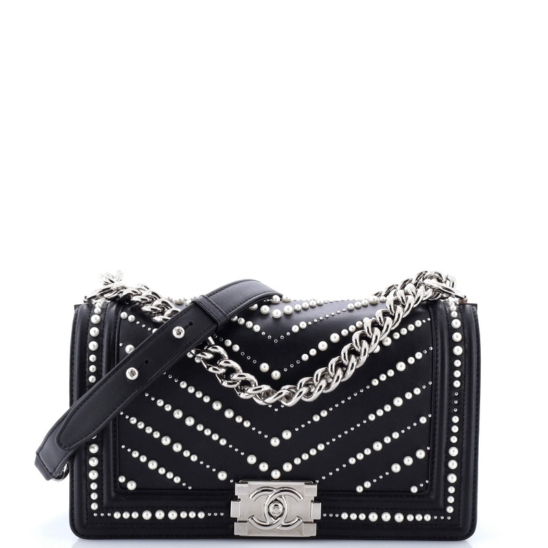 Boy Flap Bag Pearl Embellished Chevron Calfskin Old Medium