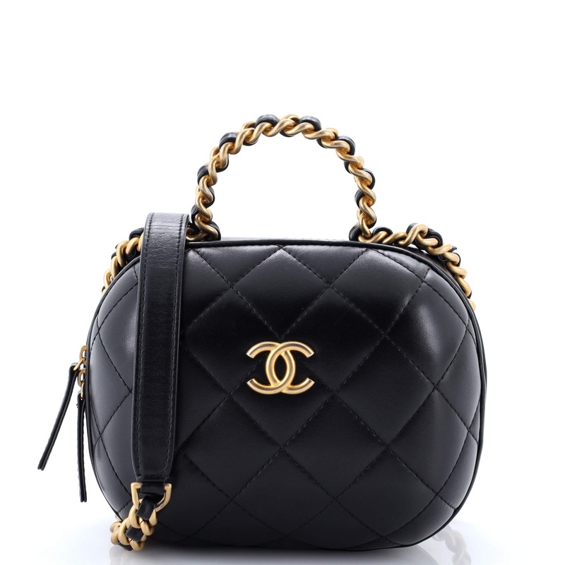 CC Bubble Top Handle Vanity Case with Chain Quilted Lambskin Small