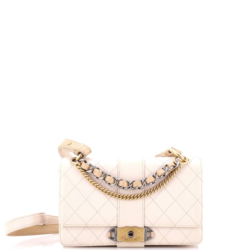 CC Chain Flap Shoulder Bag Quilted Calfskin Small